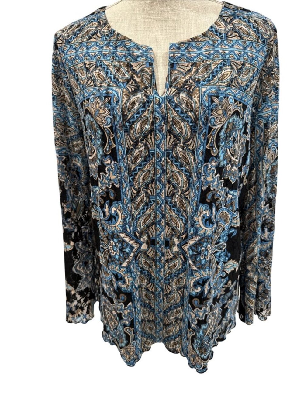 INC International Concepts Womens Paisley Blue & Black Blouse Size 1X
